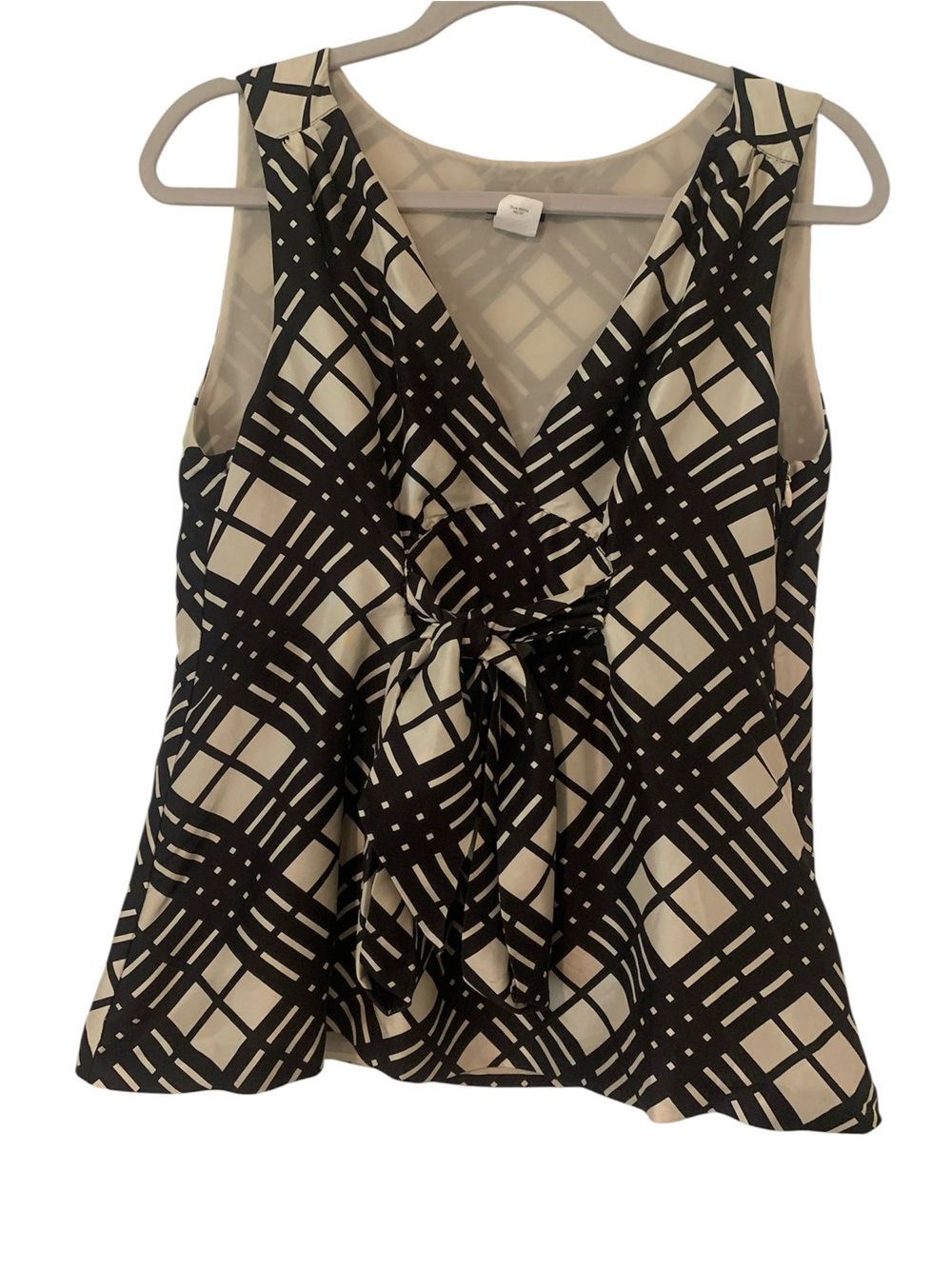 J. Crew 100% Silk Plaid Geometric Tie Front V-Neck Tank Top Size 6
